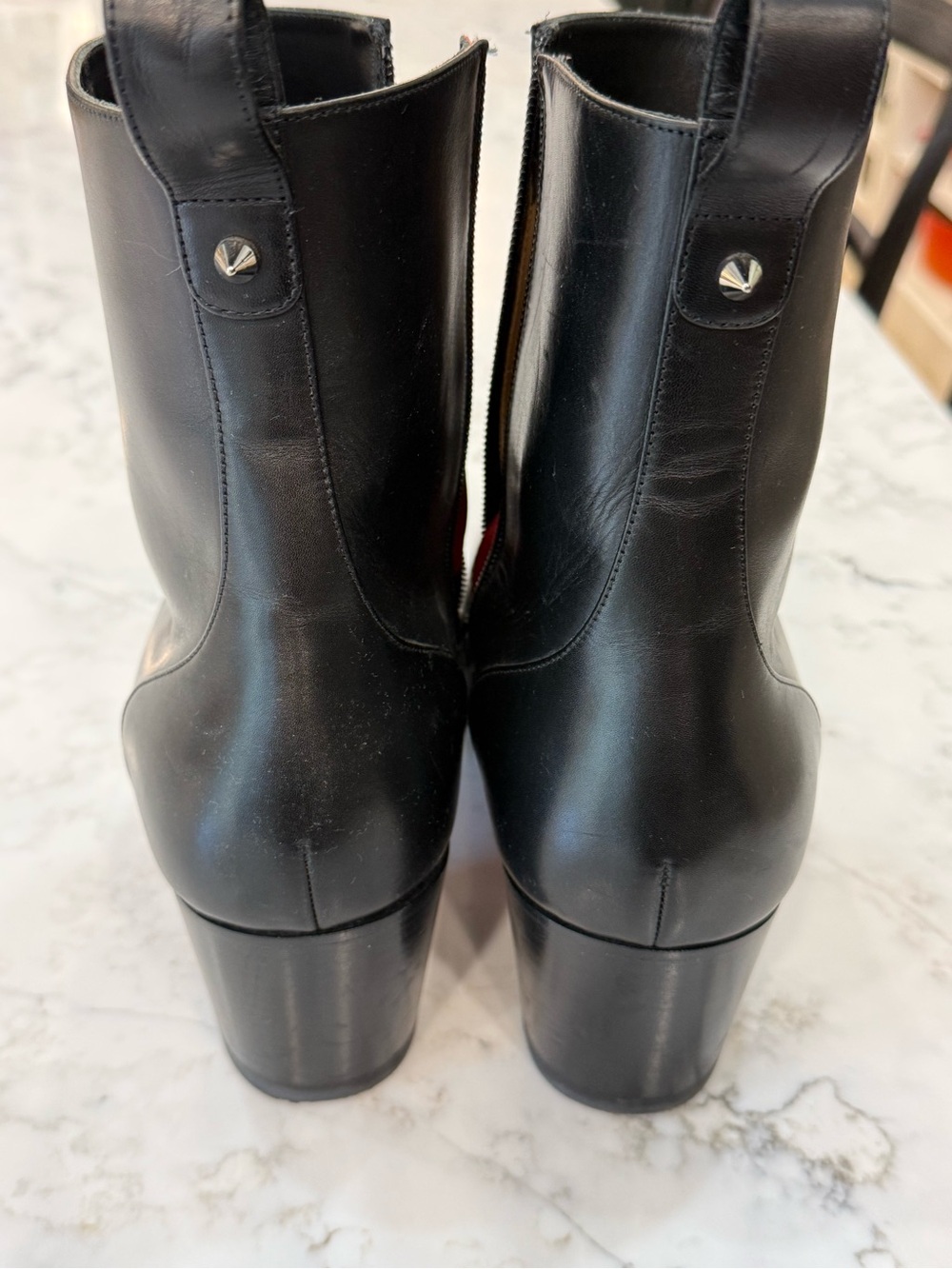 Christian Louboutin Black Leather Ankle Boot with Red Insole Trim - Picture 11 of 15